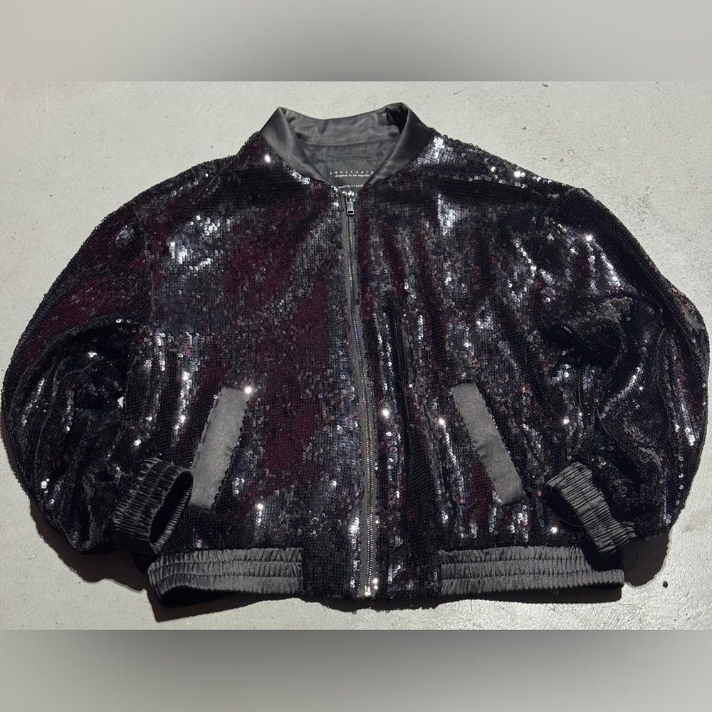 Sanctuary Shimmering Black Sequin Bomber Jacket